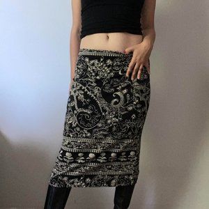 Vintage La Belle black and white paisley floral print midi skirt